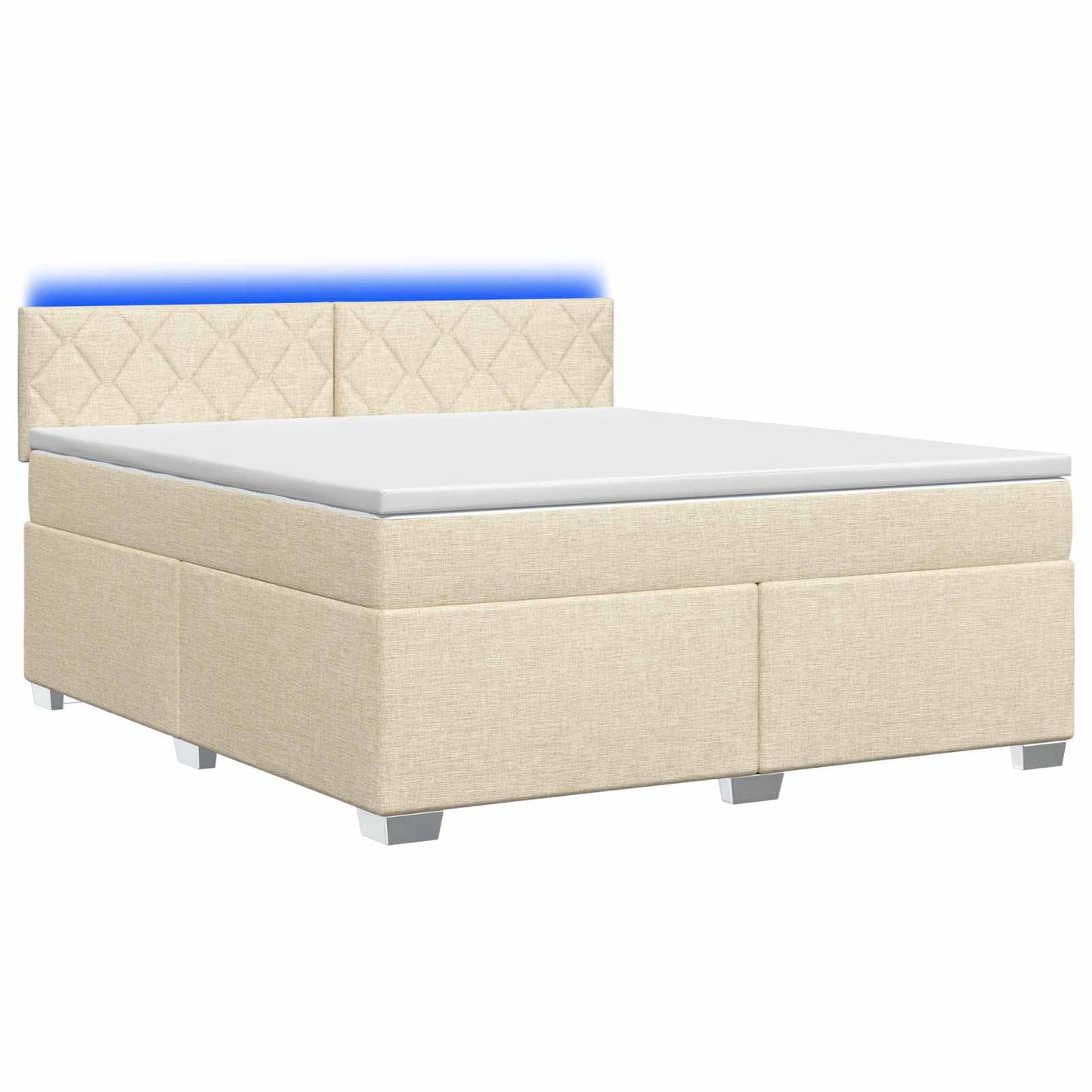 Box Spring Seng med Madras og LED Cremefarvet 180 x 200 cm Stof