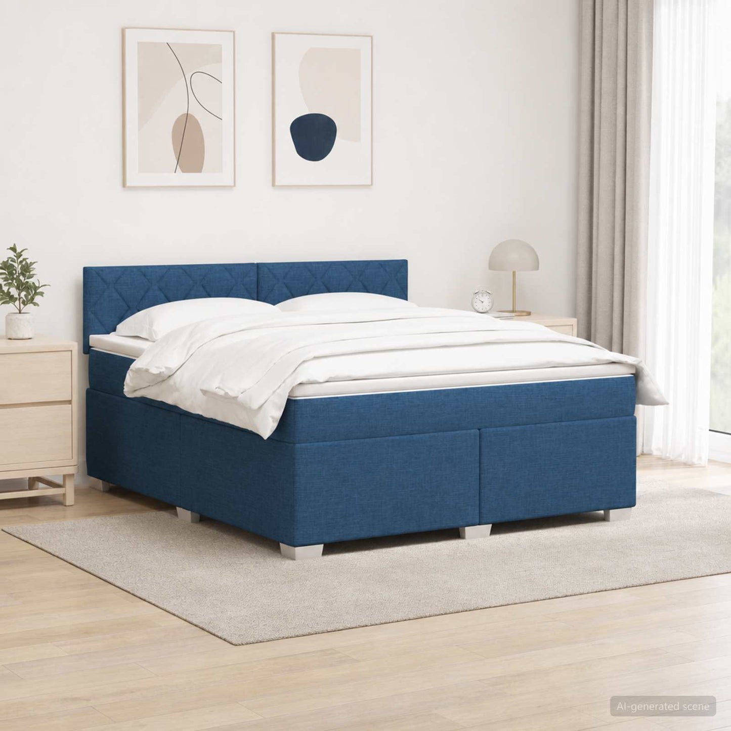 Box Spring Seng med Madras og LED Blå 180 x 200 cm Stof