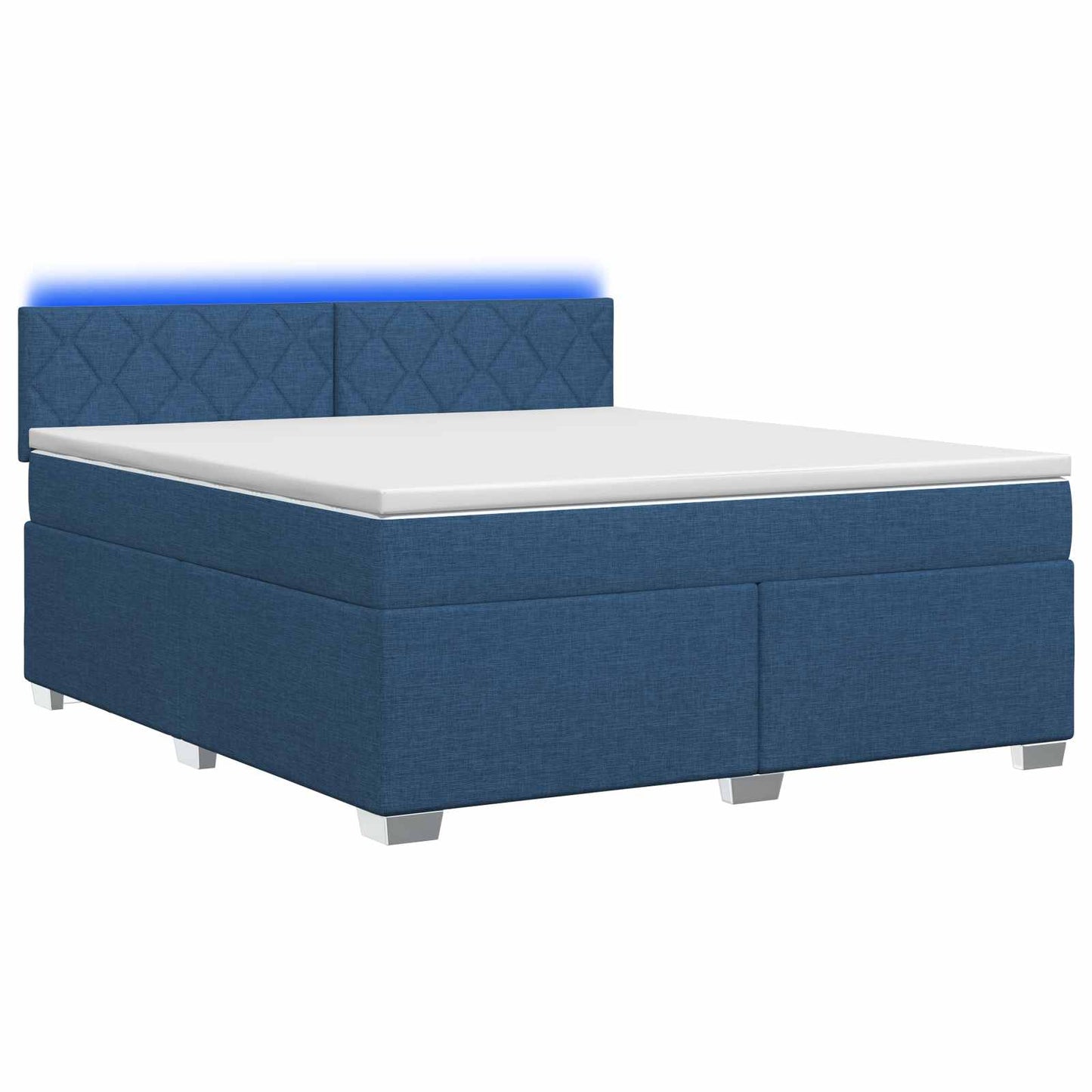 Box Spring Seng med Madras og LED Blå 180 x 200 cm Stof