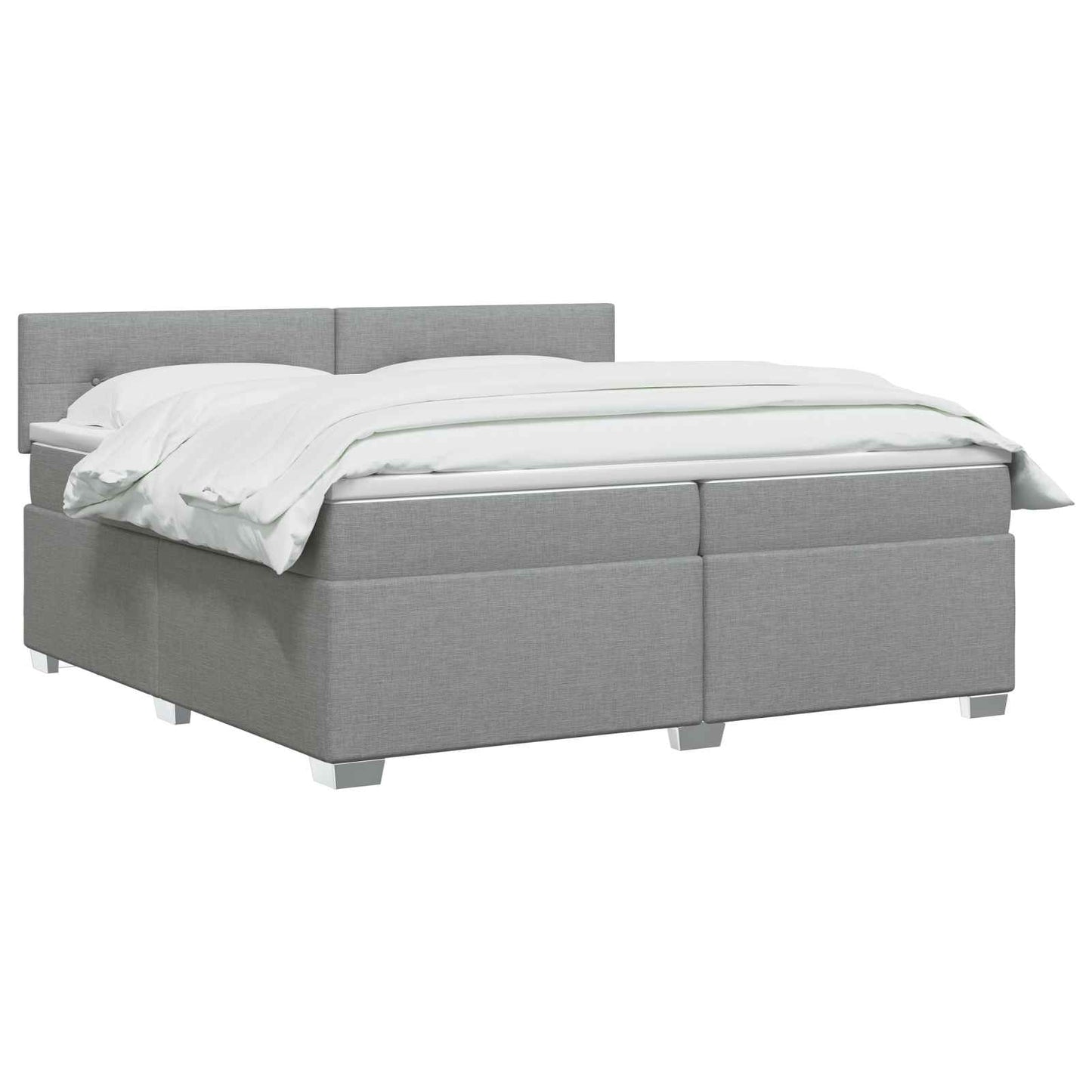 Box Spring Seng med Madras og LED Lysegrå 200 x 200 cm Stof