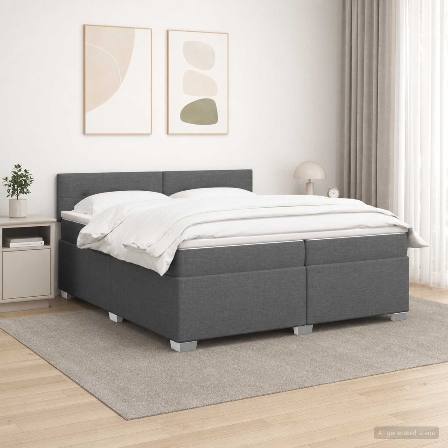 Box Spring Seng med Madras og LED Mørkegrå 200 x 200 cm Stof