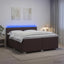 Box Spring Seng med Madras og LED Mørk Brun 200 x 200 cm Stof