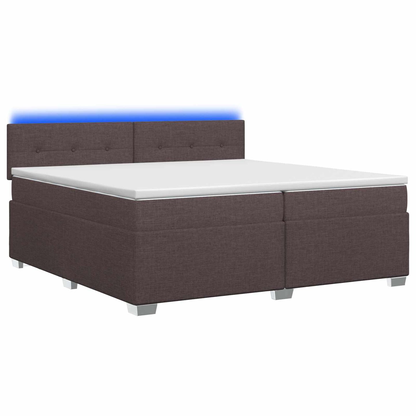 Box Spring Seng med Madras og LED Mørk Brun 200 x 200 cm Stof
