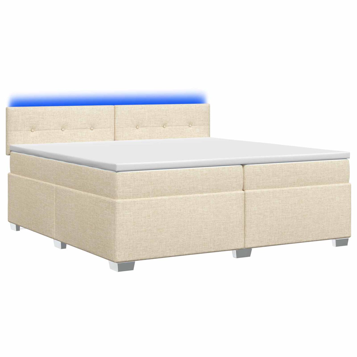Box Spring Seng med Madras og LED Cremefarvet 200 x 200 cm Stof