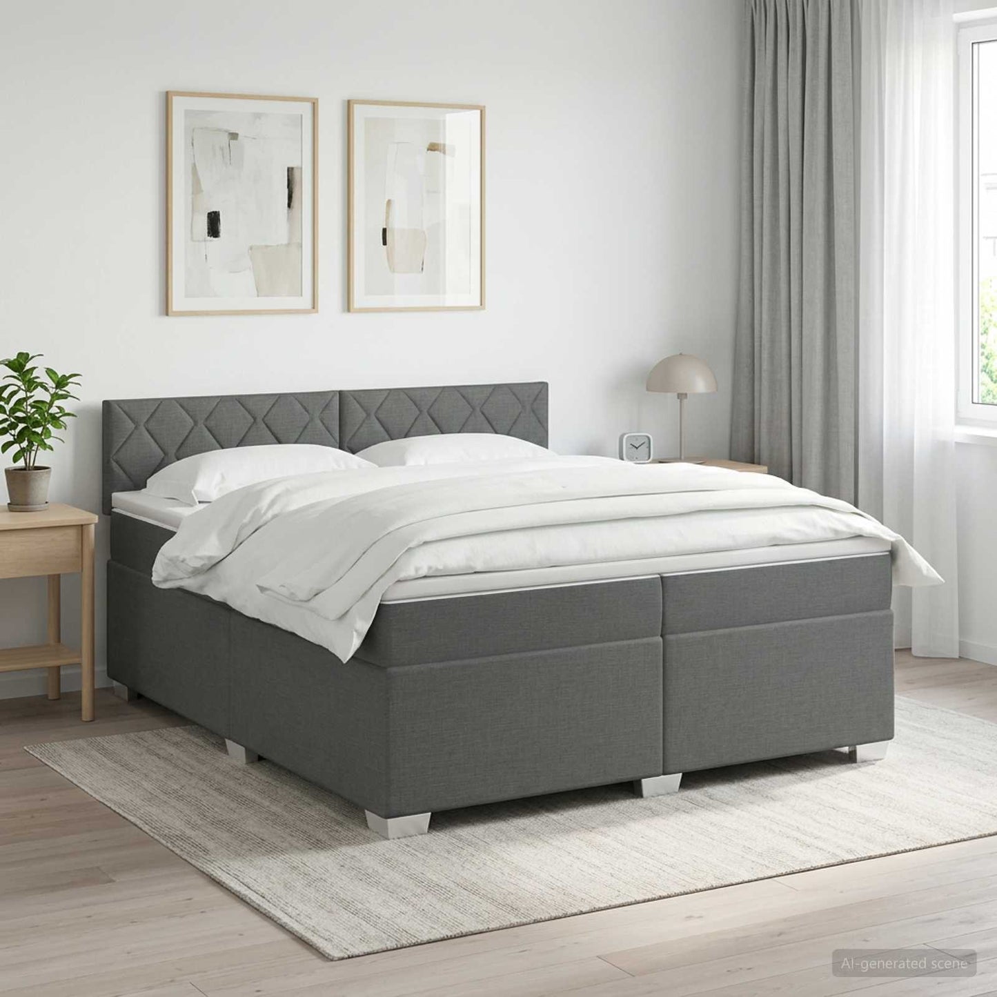 Box Spring Seng med Madras og LED Mørkegrå 200 x 200 cm Stof