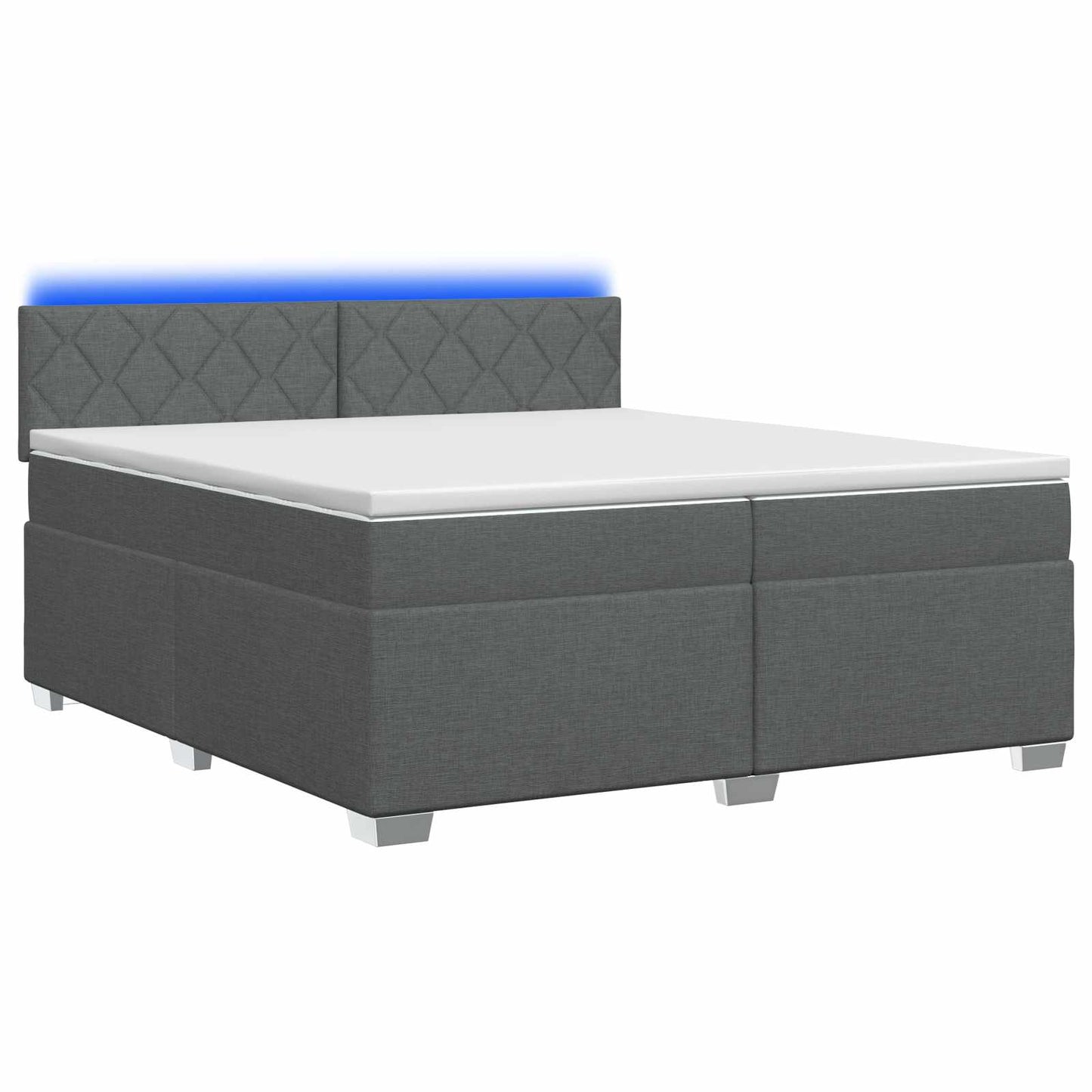 Box Spring Seng med Madras og LED Mørkegrå 200 x 200 cm Stof