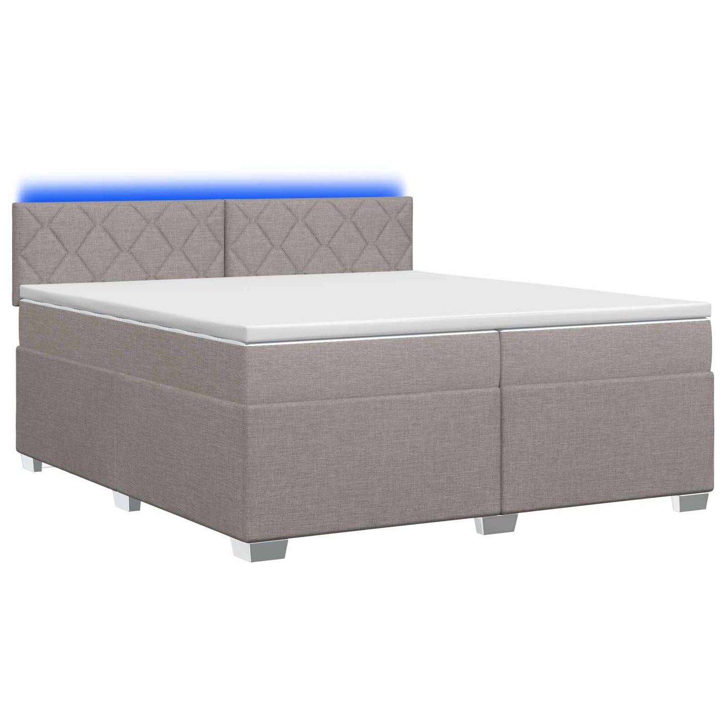 Box Spring Seng med Madras og LED Gråbrun 200 x 200 cm Stof