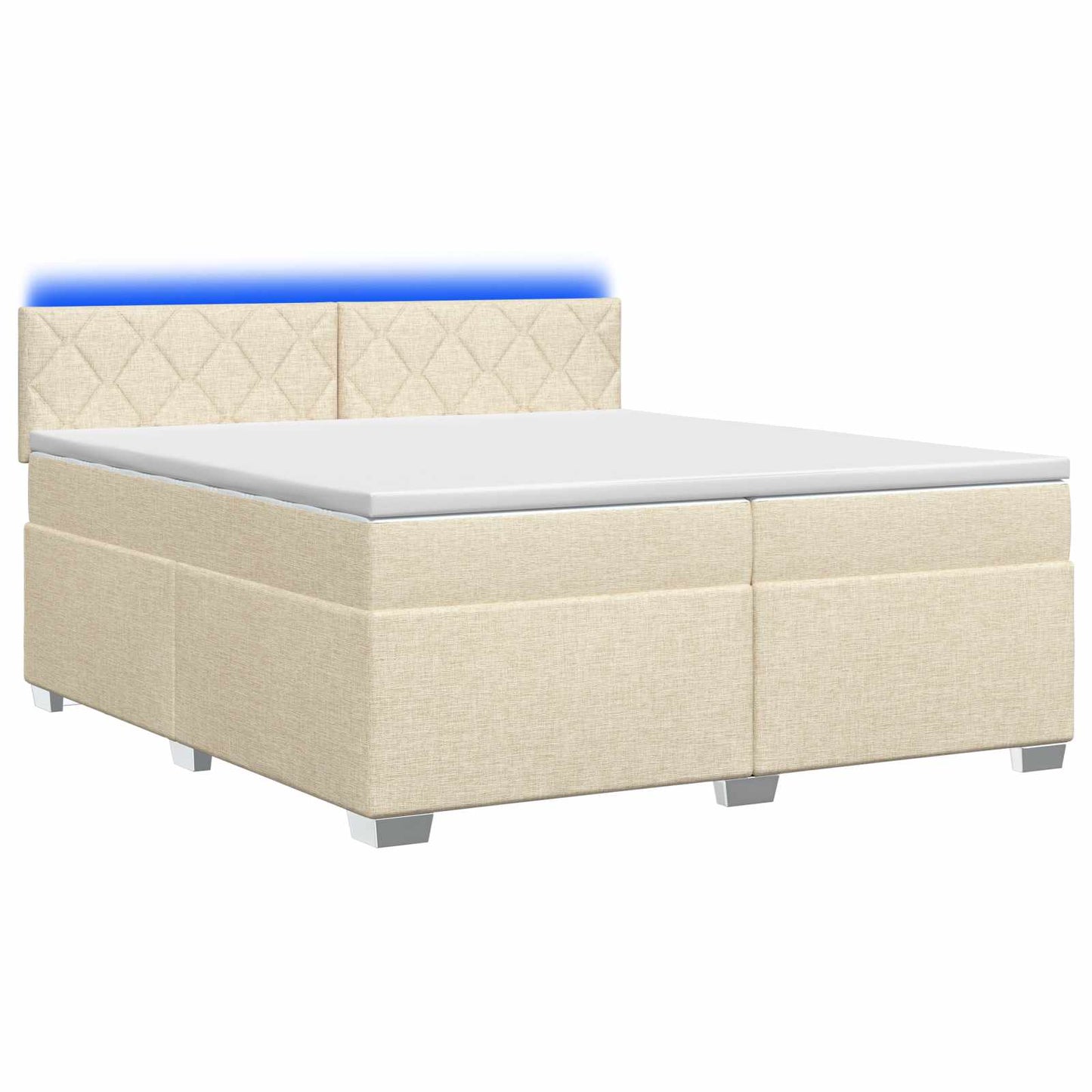 Box Spring Seng med Madras og LED Cremefarvet 200 x 200 cm Stof