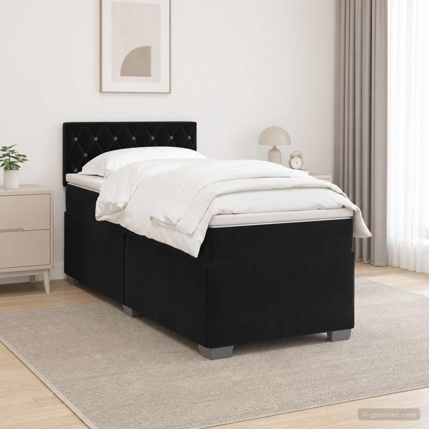 Box Spring Seng med Madras og LED Sort 90 x 190 cm Velour