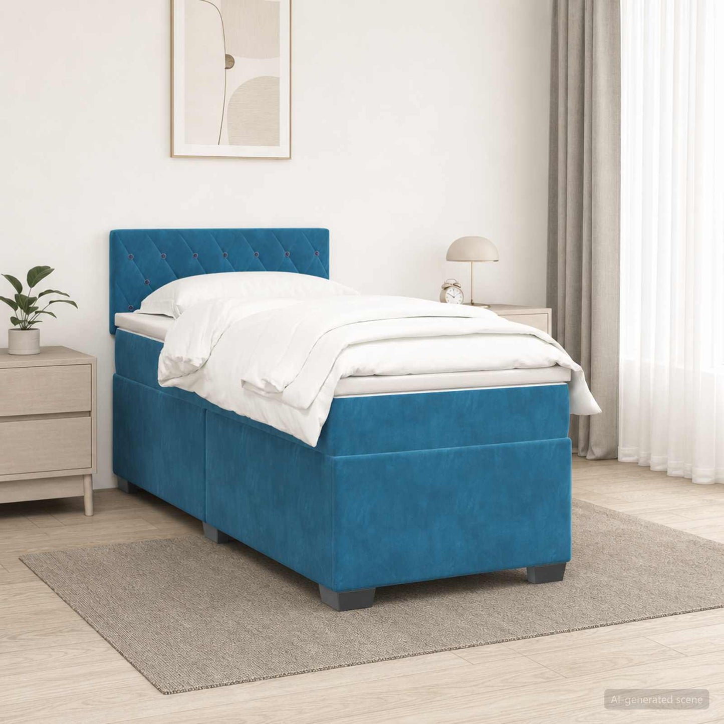 Box Spring Seng med Madras og LED Blå 90 x 190 cm Velour