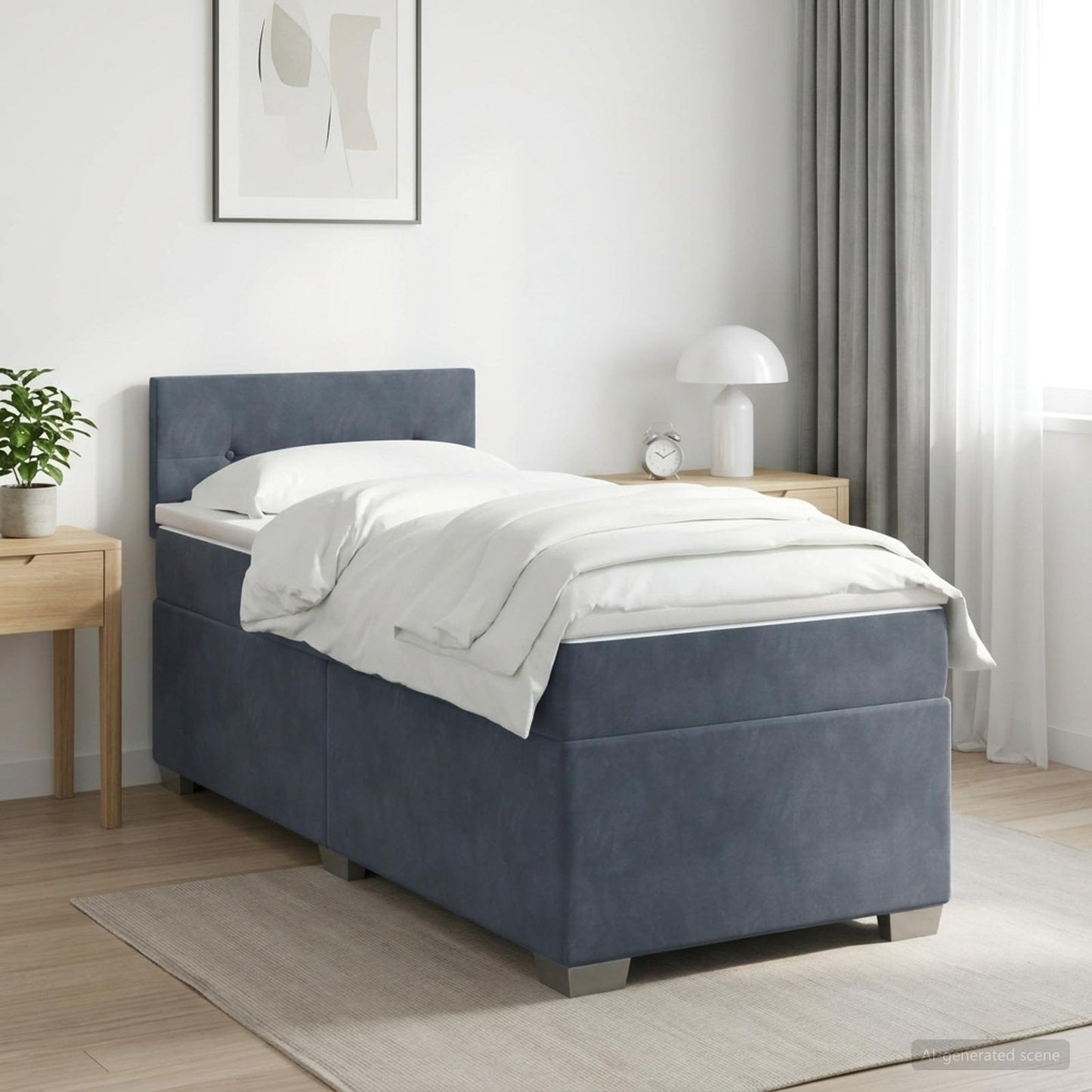 Box Spring Seng med Madras og LED Mørkegrå 90 x 190 cm Velour