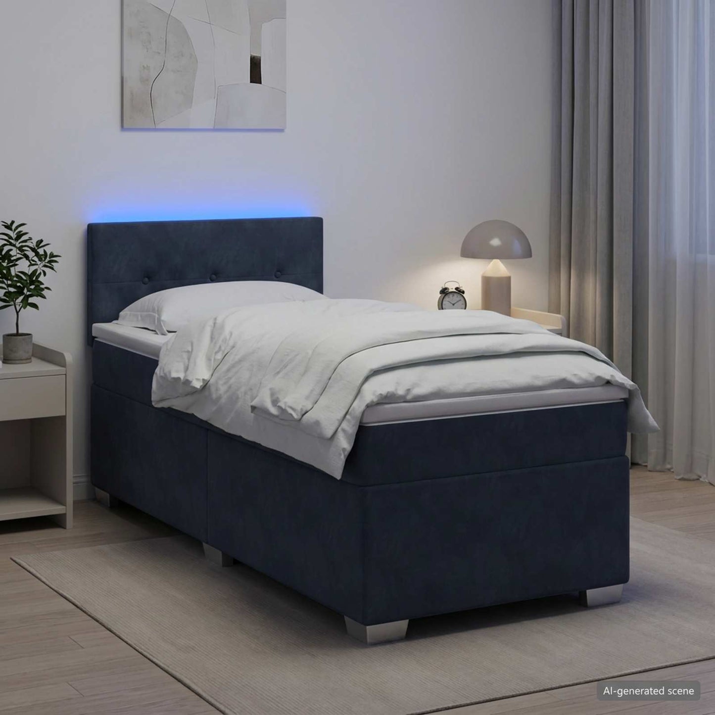 Box Spring Seng med Madras og LED Mørkegrå Enkelt Velour