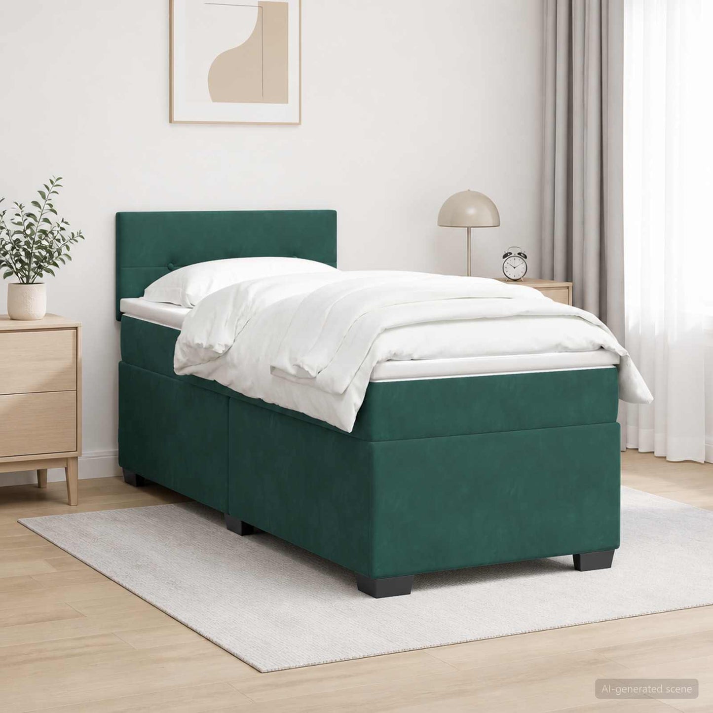 Box Spring Seng med Madras og LED Mørkegrøn 100 x 200 cm Velour