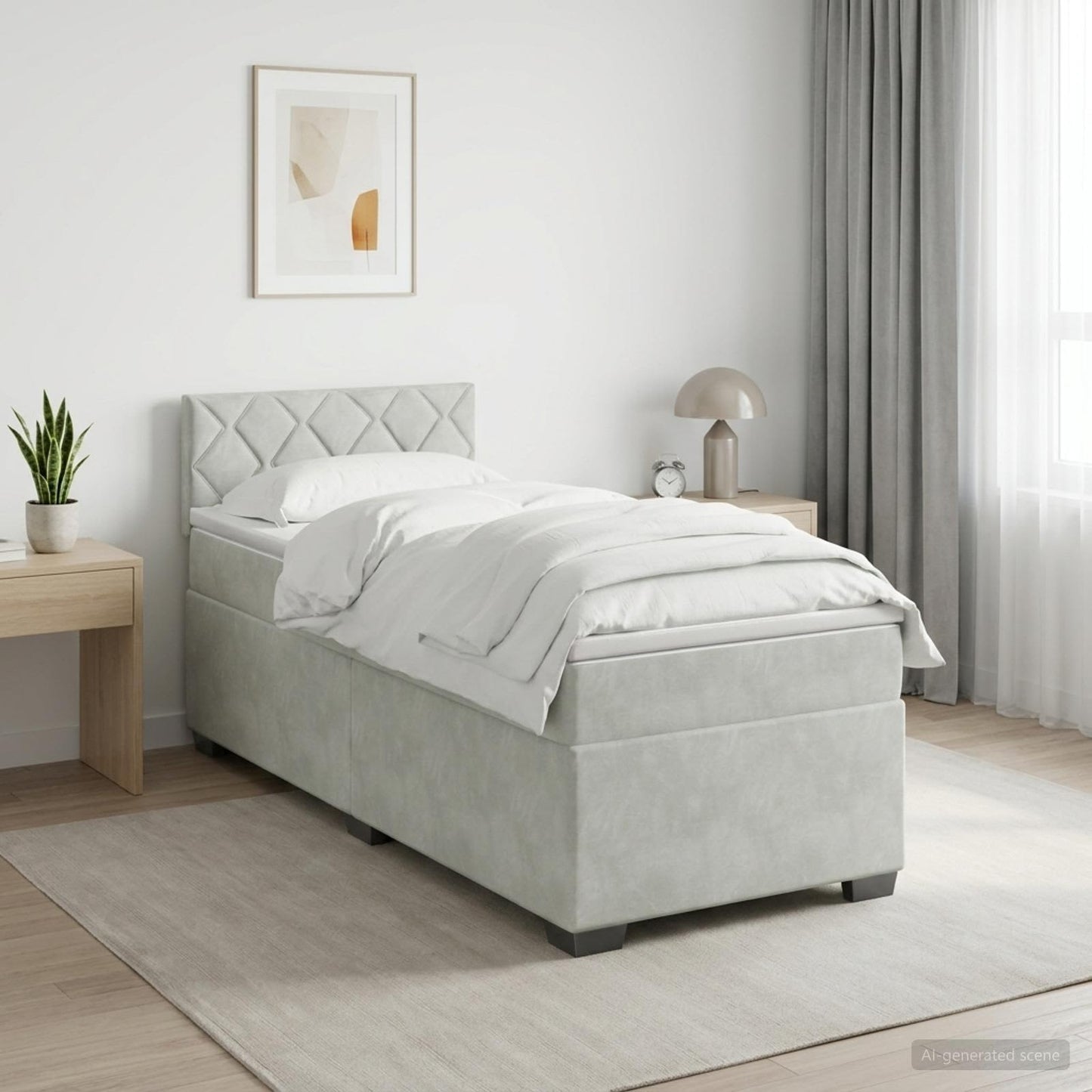 Box Spring Seng med Madras og LED Lysegrå 90 x 190 cm Velour