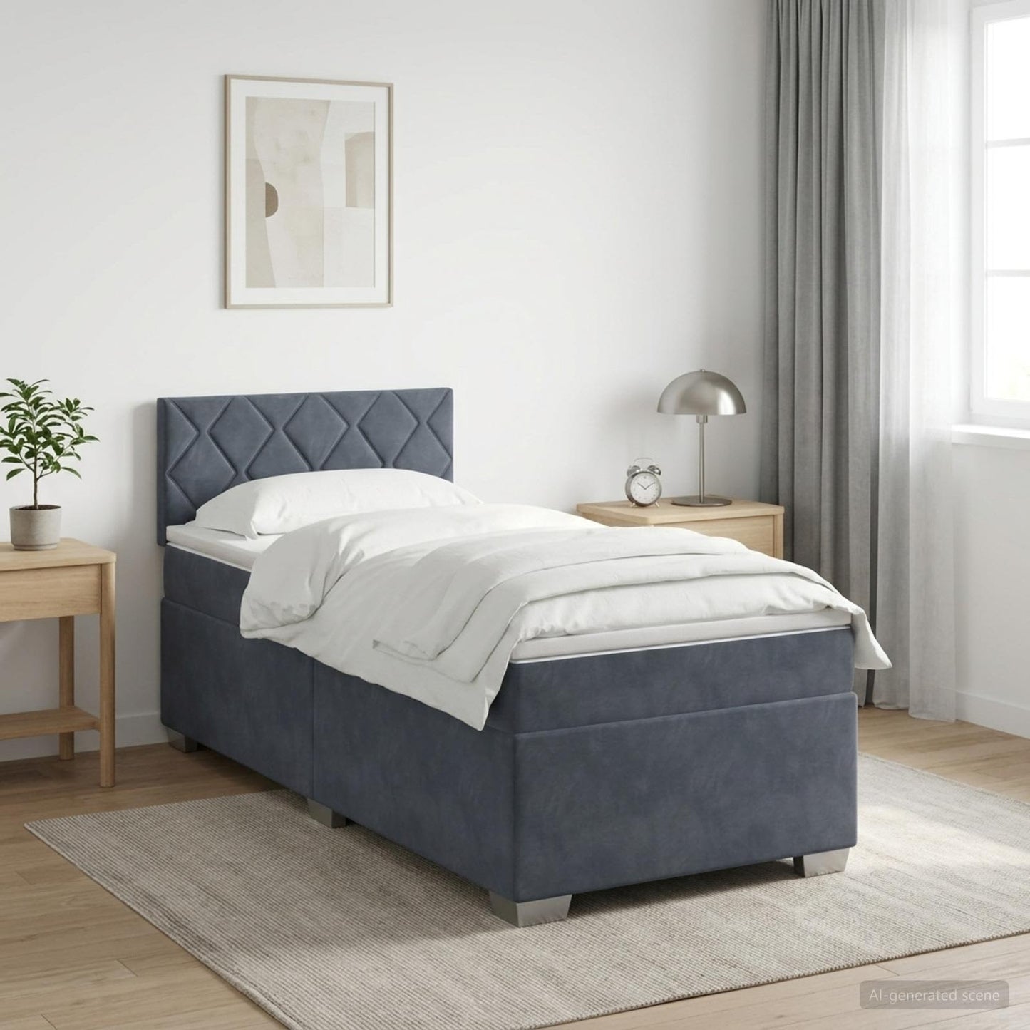 Box Spring Seng med Madras og LED Mørkegrå 100 x 200 cm Velour
