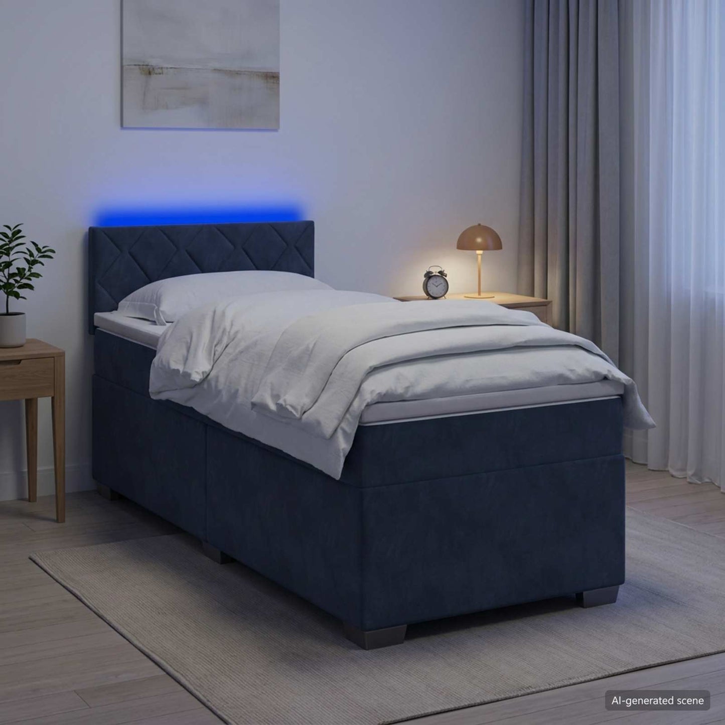 Box Spring Seng med Madras og LED Mørkegrå 100 x 200 cm Velour
