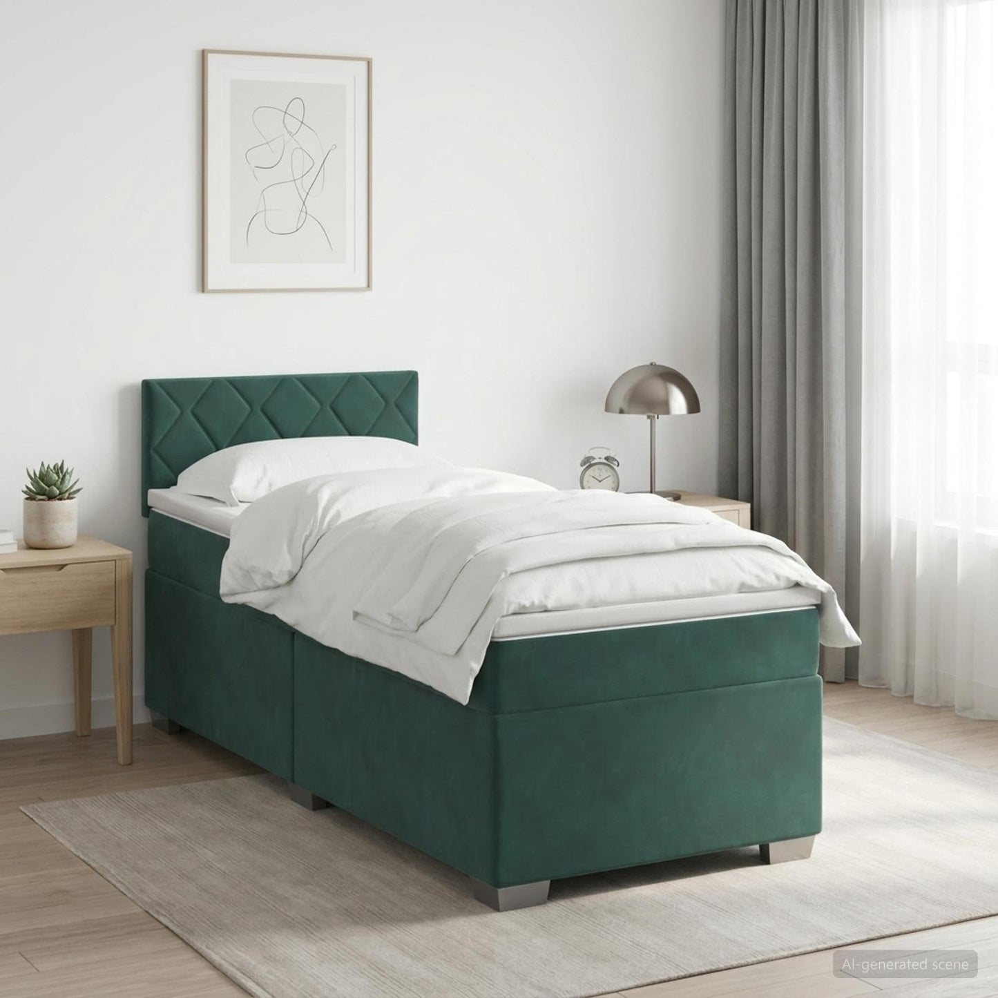 Box Spring Seng med Madras og LED Mørkegrøn 80 x 200 cm Velour