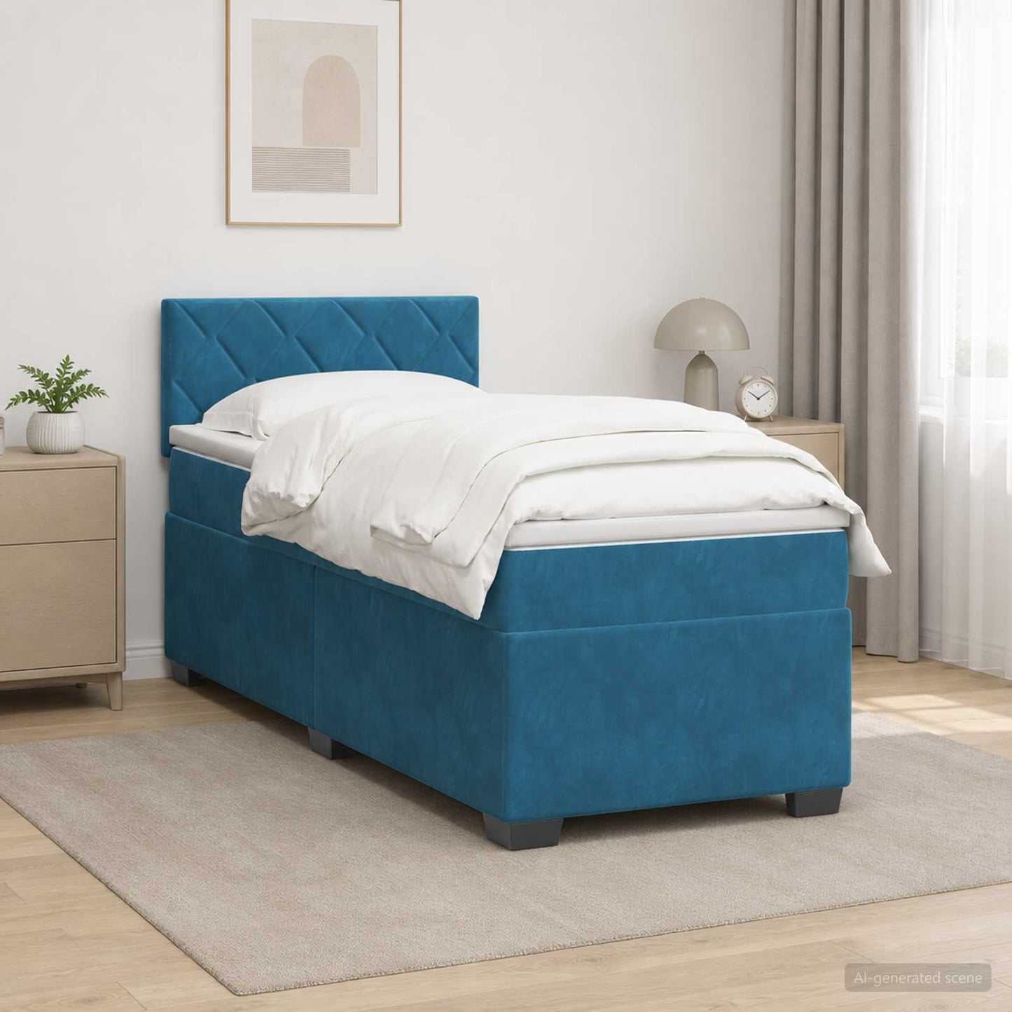 Box Spring Seng med Madras og LED Blå 80 x 200 cm Velour