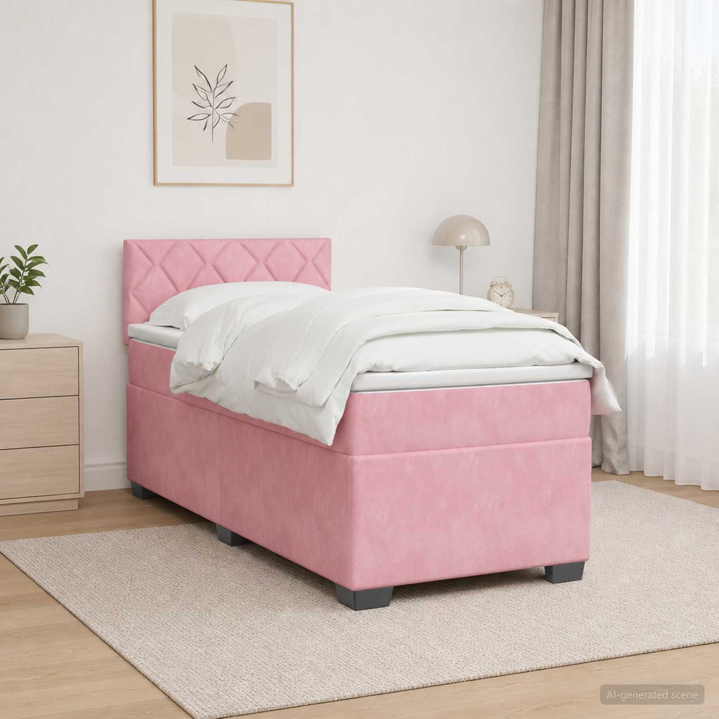Box Spring Seng med Madras og LED Lyserød 100 x 200 cm Velour