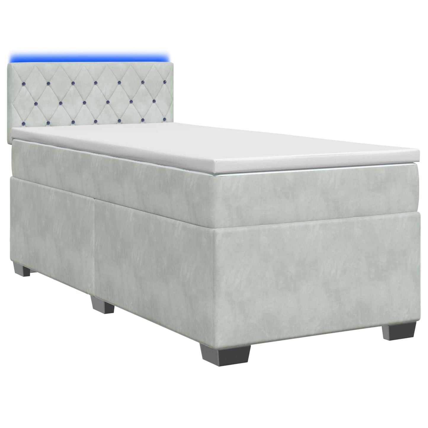 Box Spring Seng med Madras og LED Lysegrå 90 x 190 cm Velour
