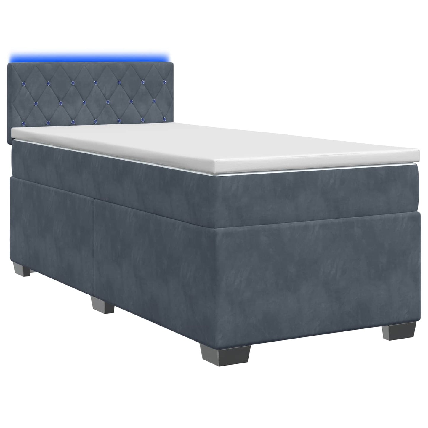 Box Spring Seng med Madras og LED Mørkegrå 90 x 190 cm Velour