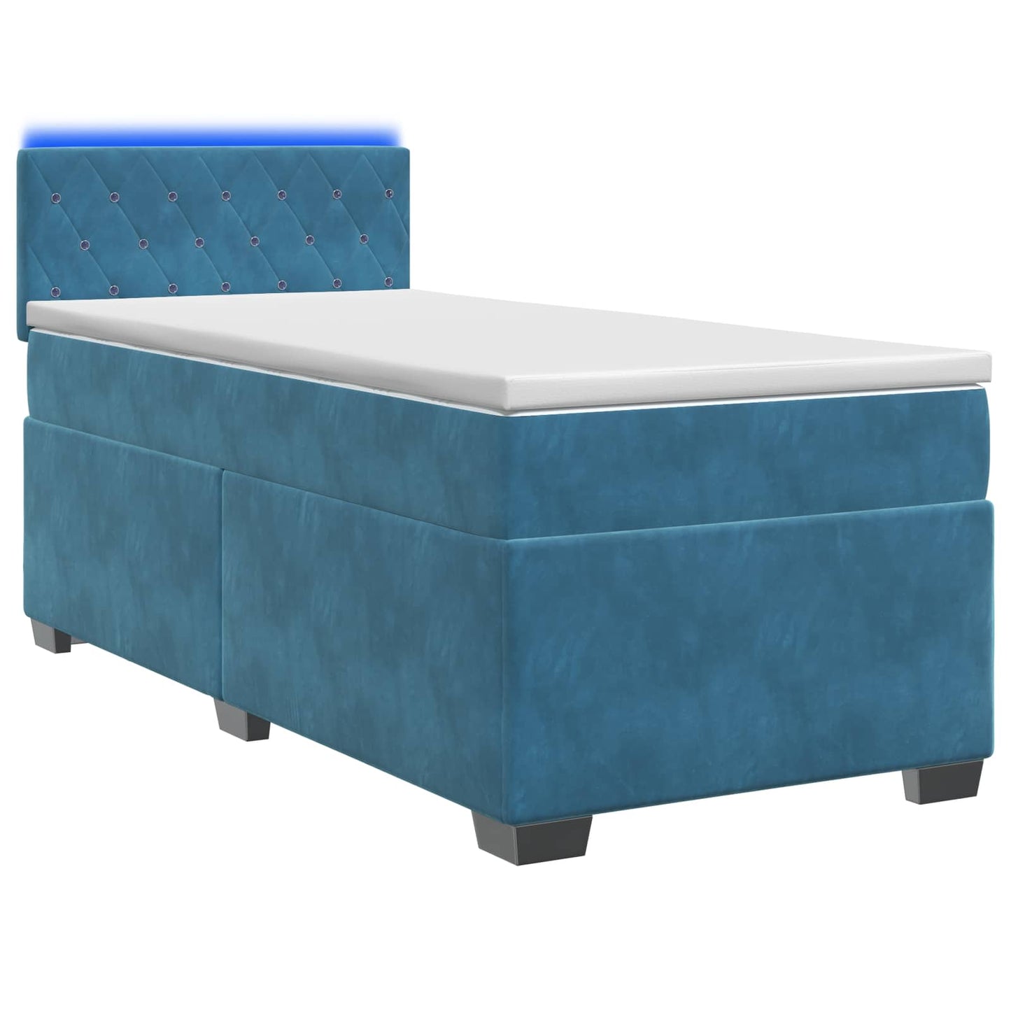 Box Spring Seng med Madras og LED Blå 90 x 190 cm Velour
