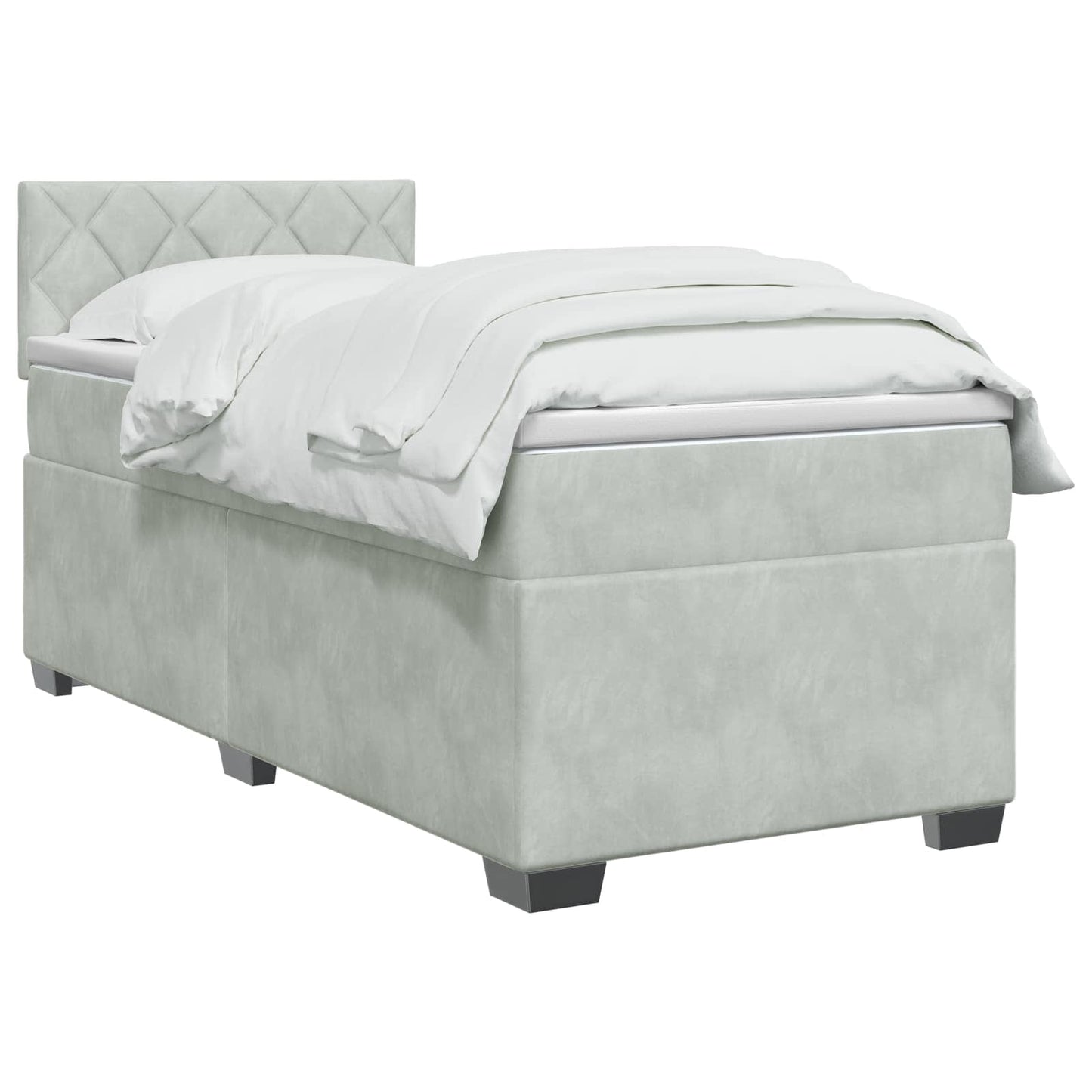 Box Spring Seng med Madras og LED Lysegrå 90 x 190 cm Velour