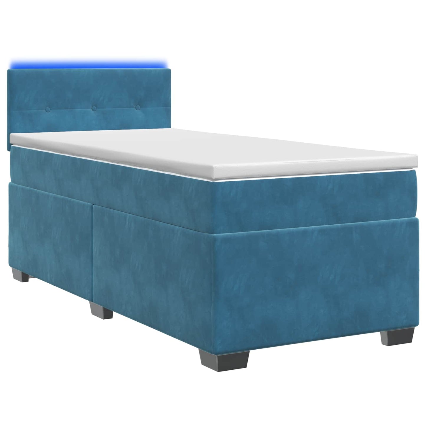 Box Spring Seng med Madras og LED Blå 90 x 200 cm Velour