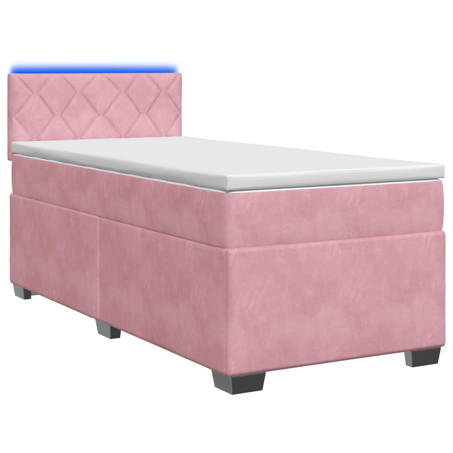 Box Spring Seng med Madras og LED Lyserød 90 x 200 cm Velour