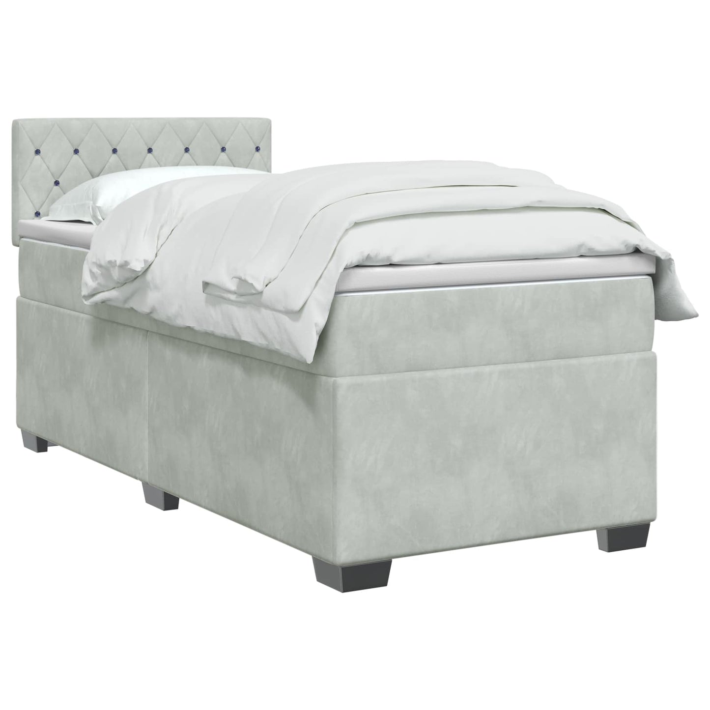 Box Spring Seng med Madras og LED Lysegrå 100 x 200 cm Velour