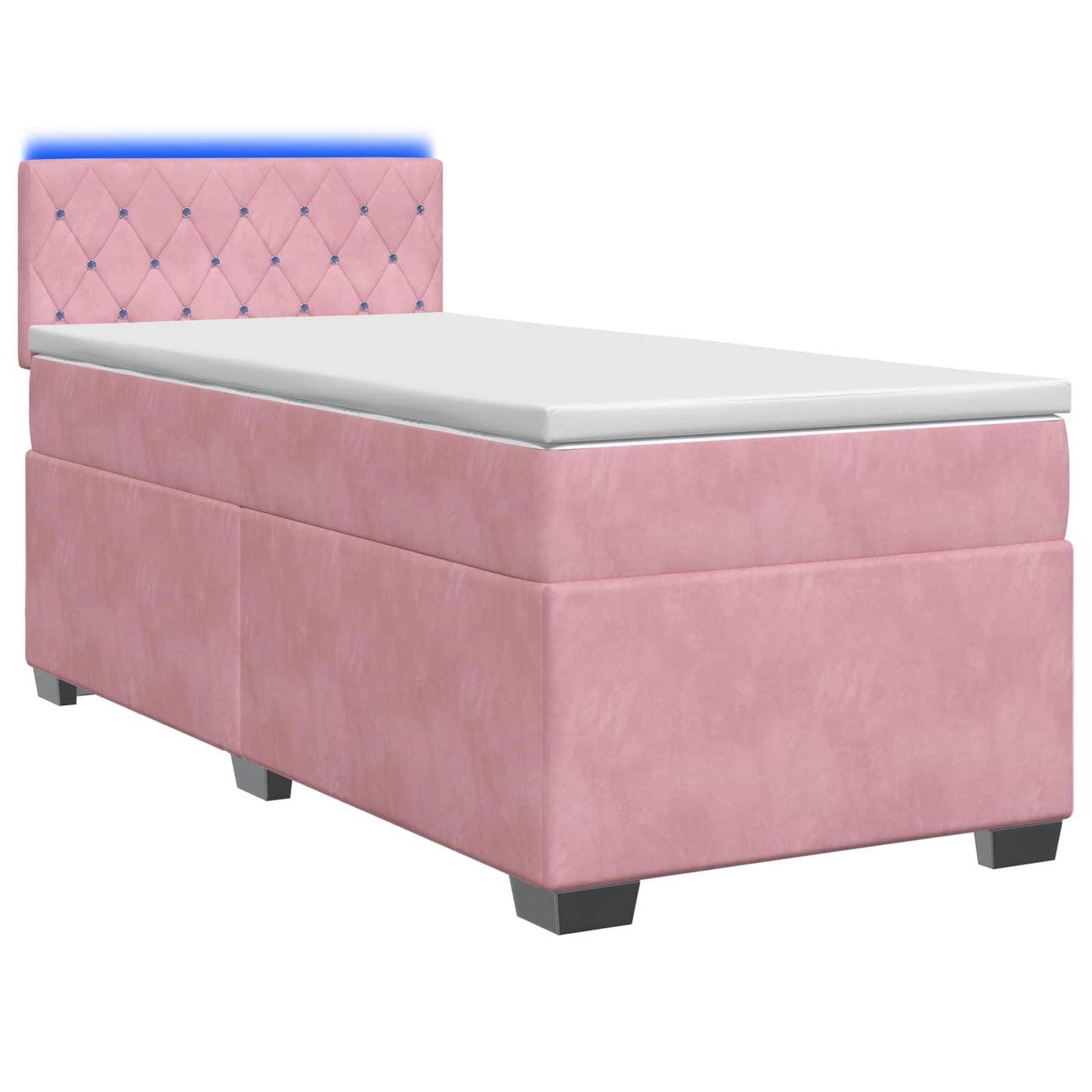 Box Spring Seng med Madras og LED Lyserød 100 x 200 cm Velour