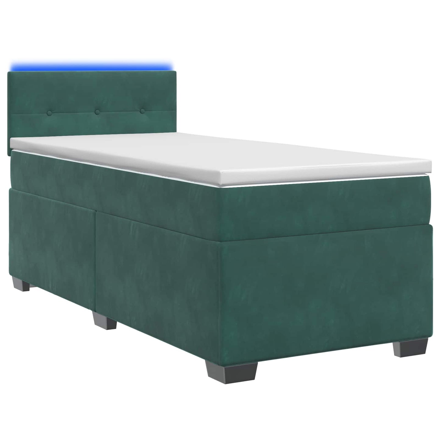 Box Spring Seng med Madras og LED Mørkegrøn 100 x 200 cm Velour