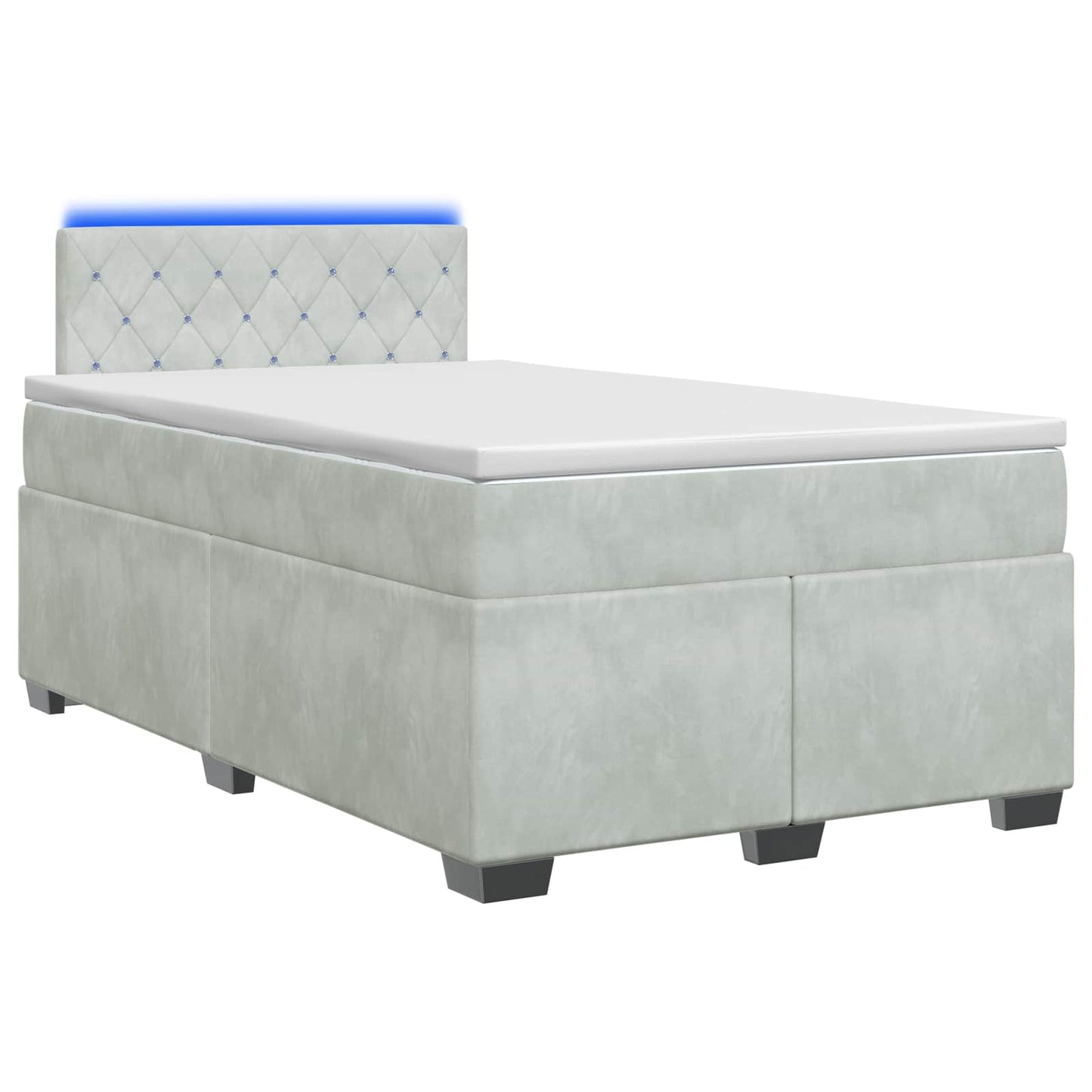 Box Spring Seng med Madras og LED Lysegrå 120 x 190 cm Velour