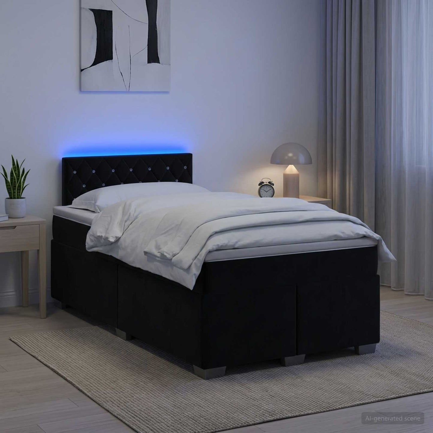 Box Spring Seng med Madras og LED Sort 120 x 190 cm Velour