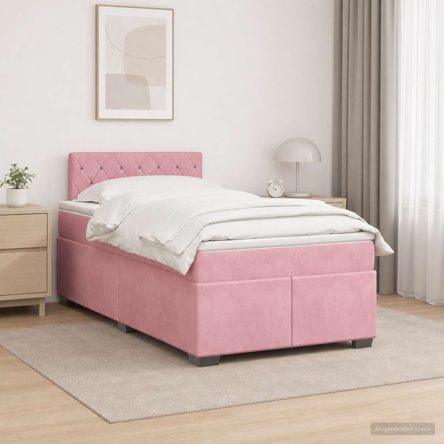 Box Spring Seng med Madras og LED Lyserød 120 x 200 cm Velour