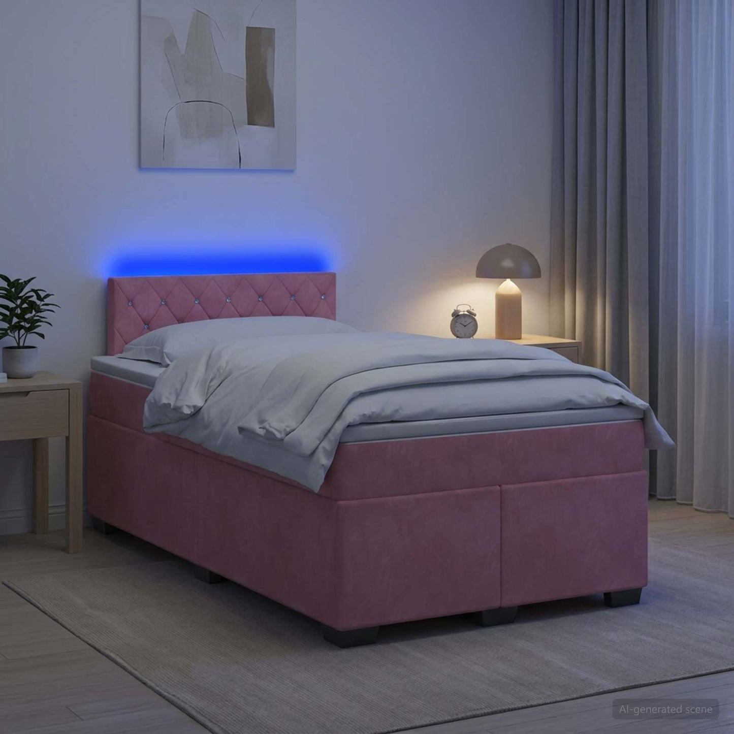 Box Spring Seng med Madras og LED Lyserød 120 x 200 cm Velour