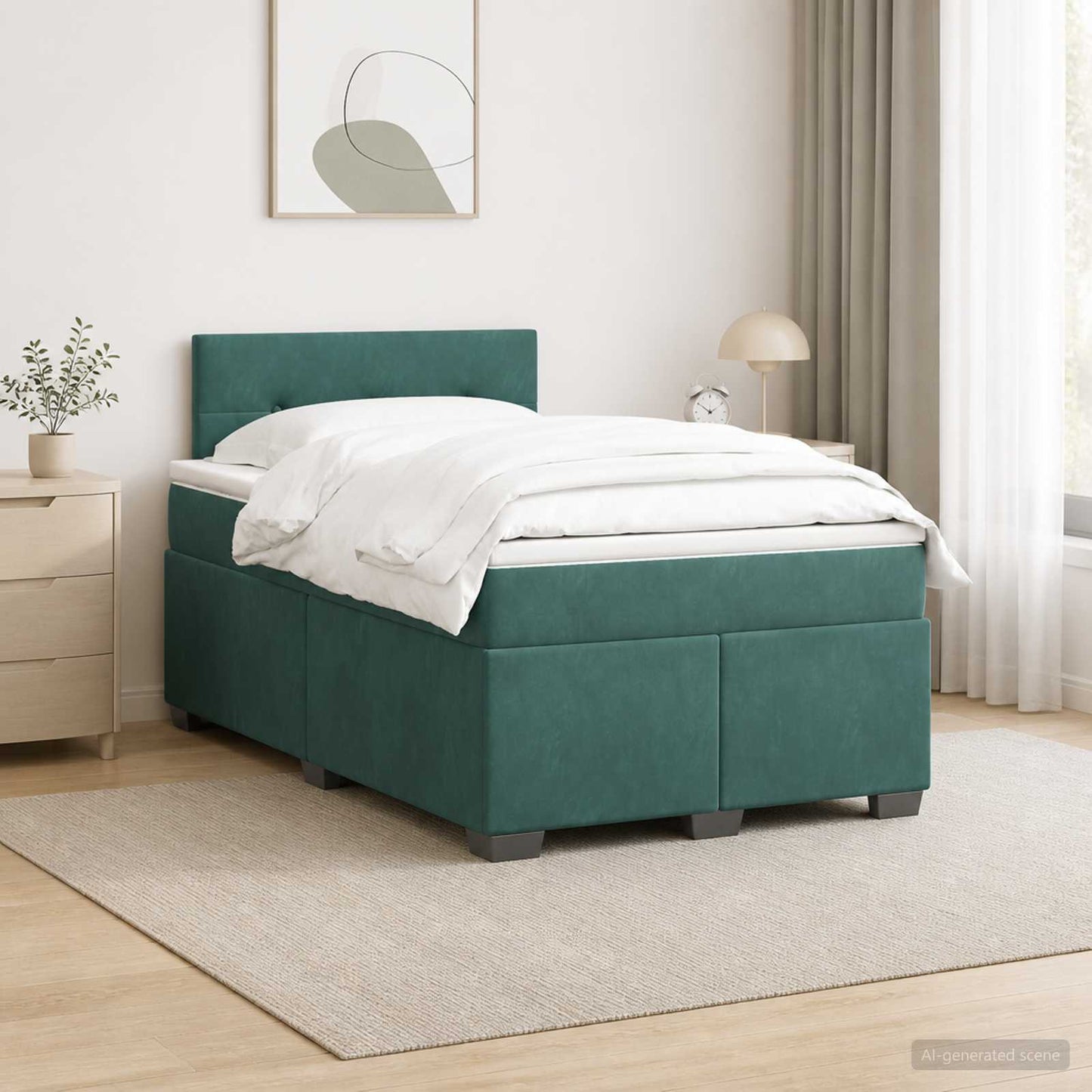 Box Spring Seng med Madras og LED Mørkegrøn 120 x 200 cm Velour