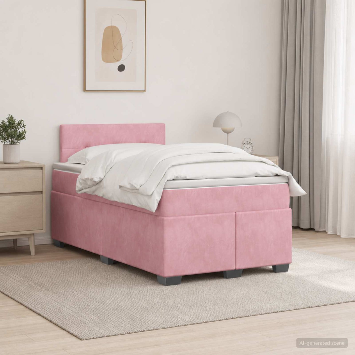 Box Spring Seng med Madras og LED Lyserød 120 x 190 cm Velour