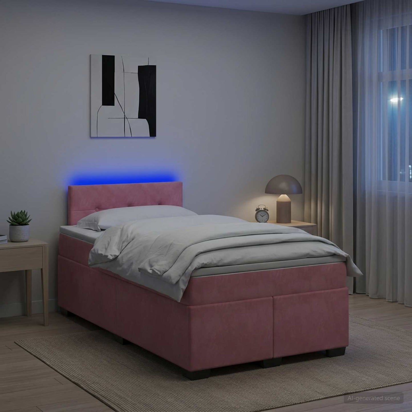 Box Spring Seng med Madras og LED Lyserød 120 x 190 cm Velour
