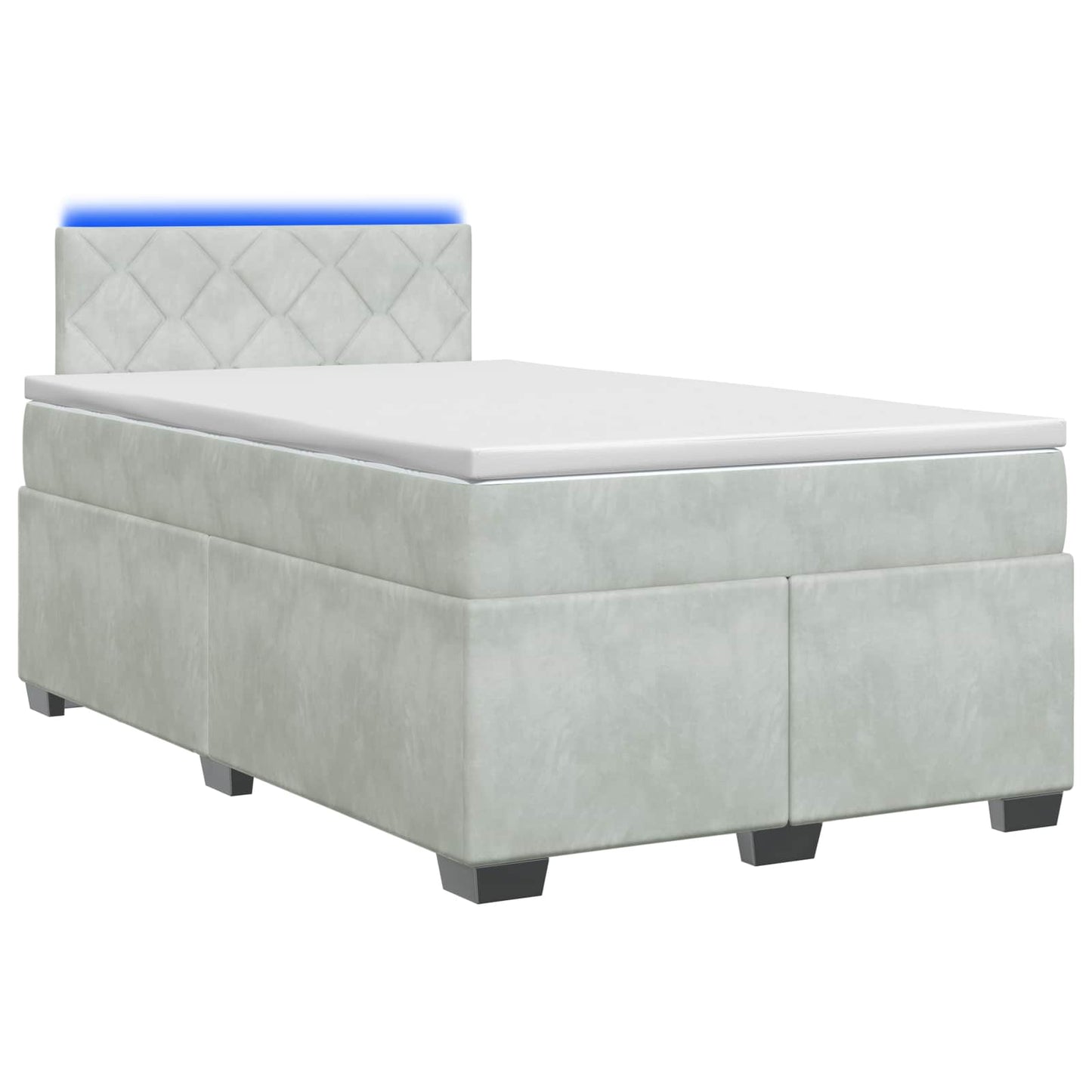 Box Spring Seng med Madras og LED Lysegrå 120 x 190 cm Velour