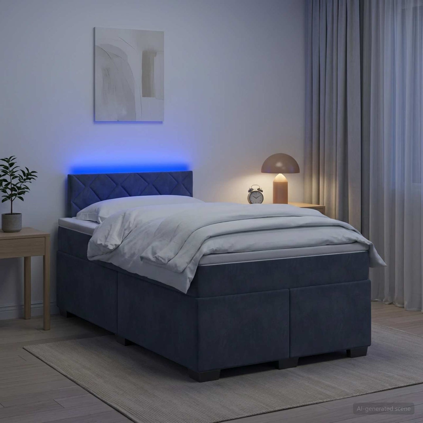 Box Spring Seng med Madras og LED Mørkegrå 120 x 200 cm Velour