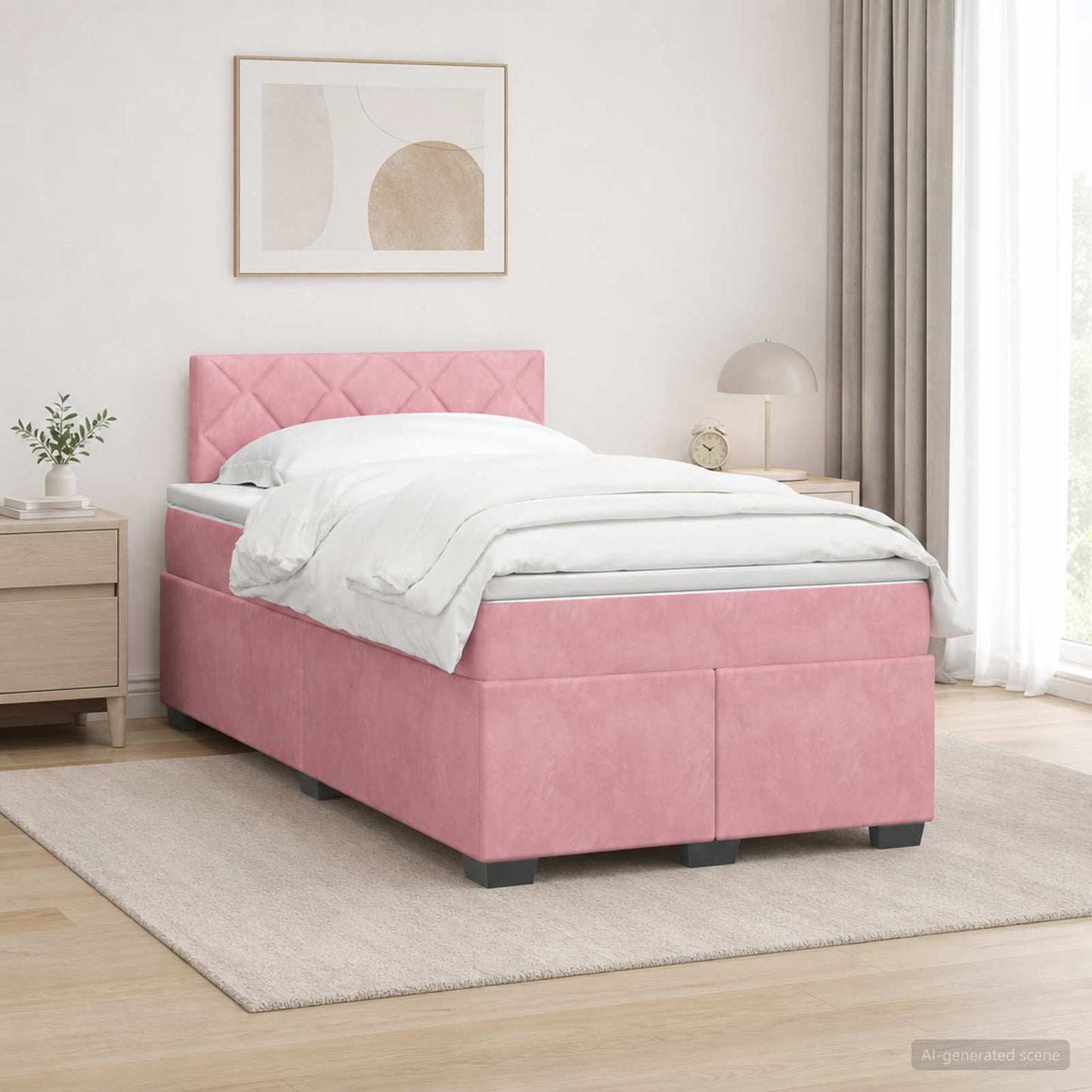 Box Spring Seng med Madras og LED Lyserød 120 x 190 cm Velour