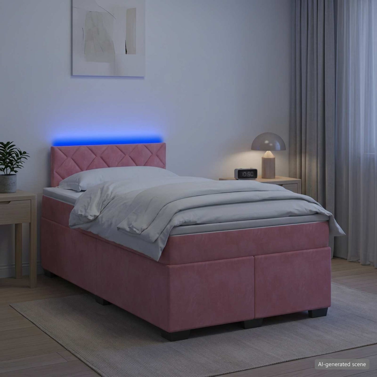 Box Spring Seng med Madras og LED Lyserød 120 x 200 cm Velour