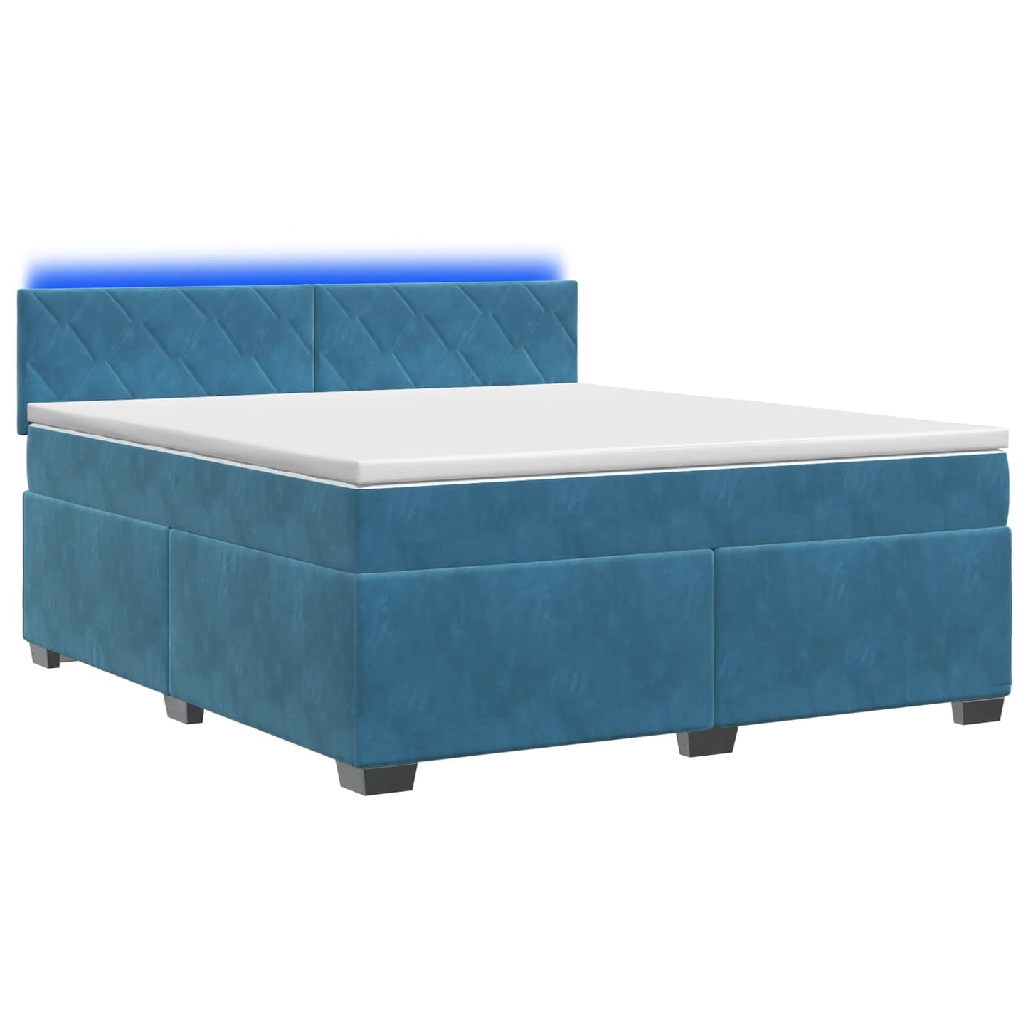 Box Spring Seng med Madras og LED Blå 140 x 190 cm Velour