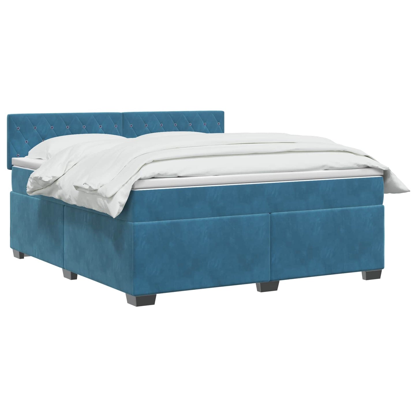 Box Spring Seng med Madras og LED Blå 160 x 200 cm Velour