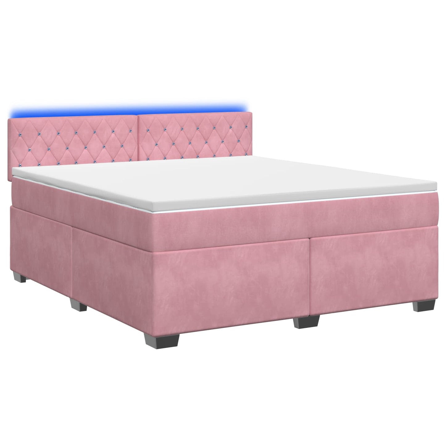 Box Spring Seng med Madras og LED Lyserød 160 x 200 cm Velour