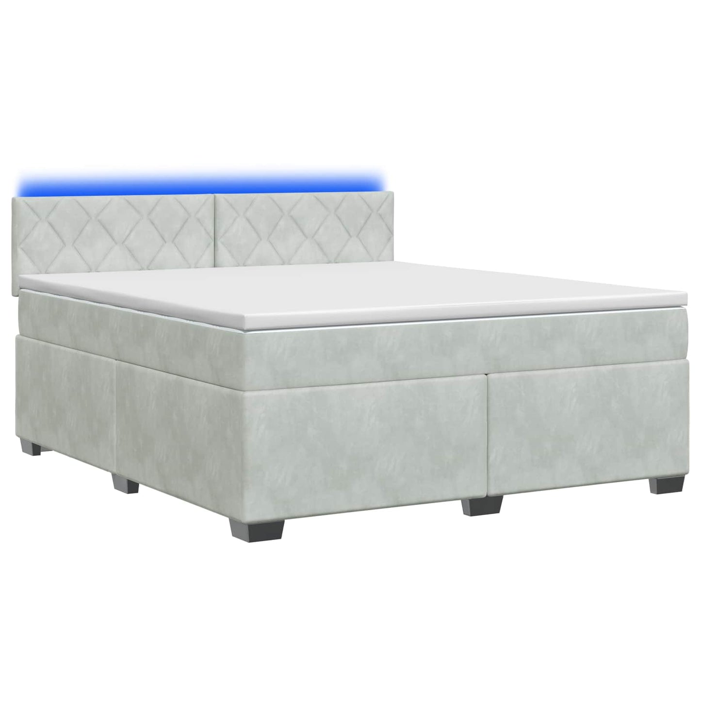Box Spring Seng med Madras og LED Lysegrå 160 x 200 cm Velour