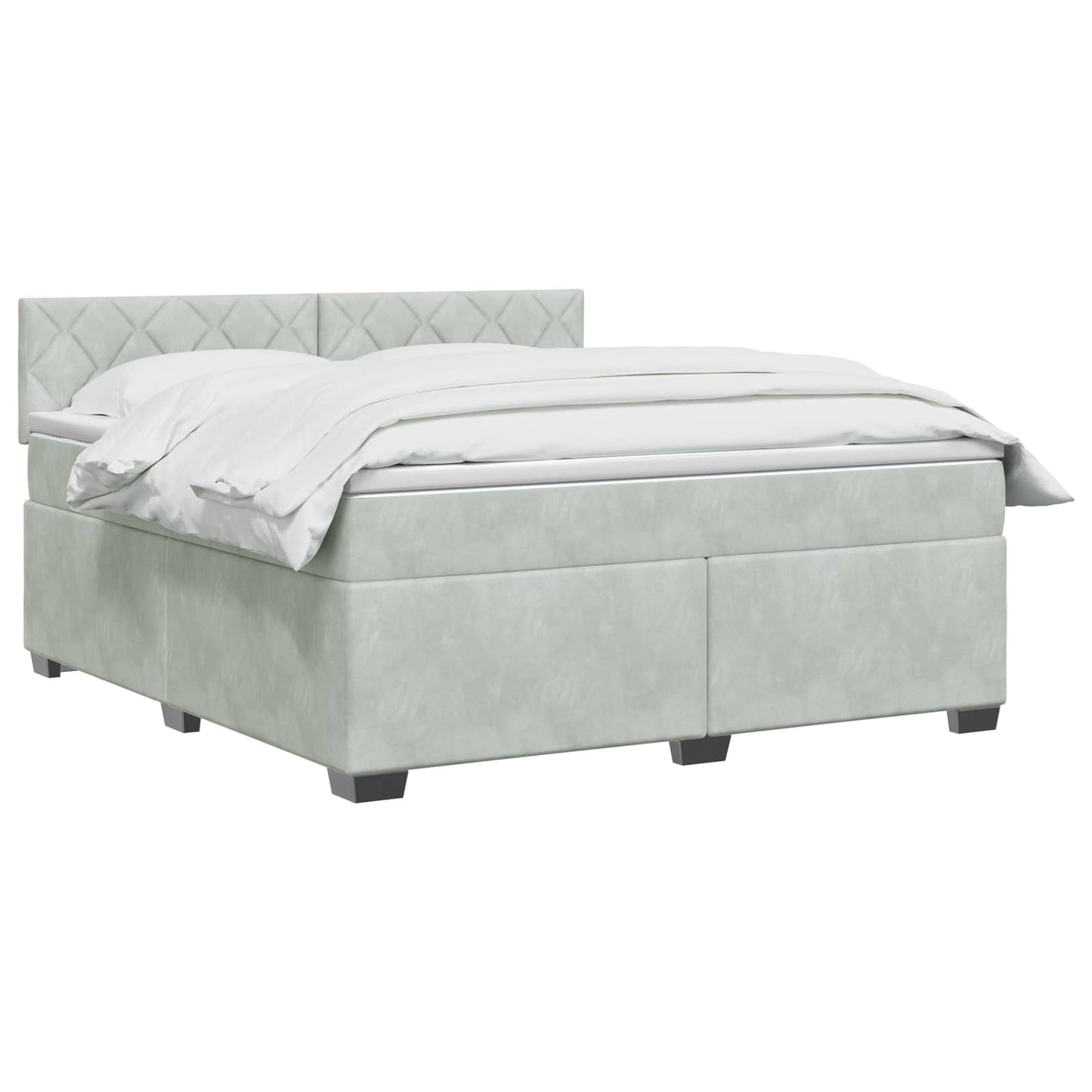 Box Spring Seng med Madras og LED Lysegrå 160 x 200 cm Velour