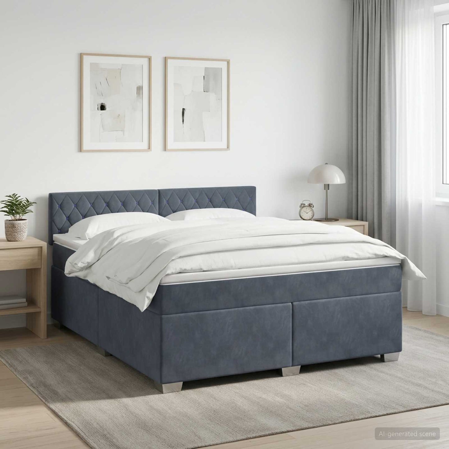 Box Spring Seng med Madras og LED Mørkegrå 140 x 200 cm Velour