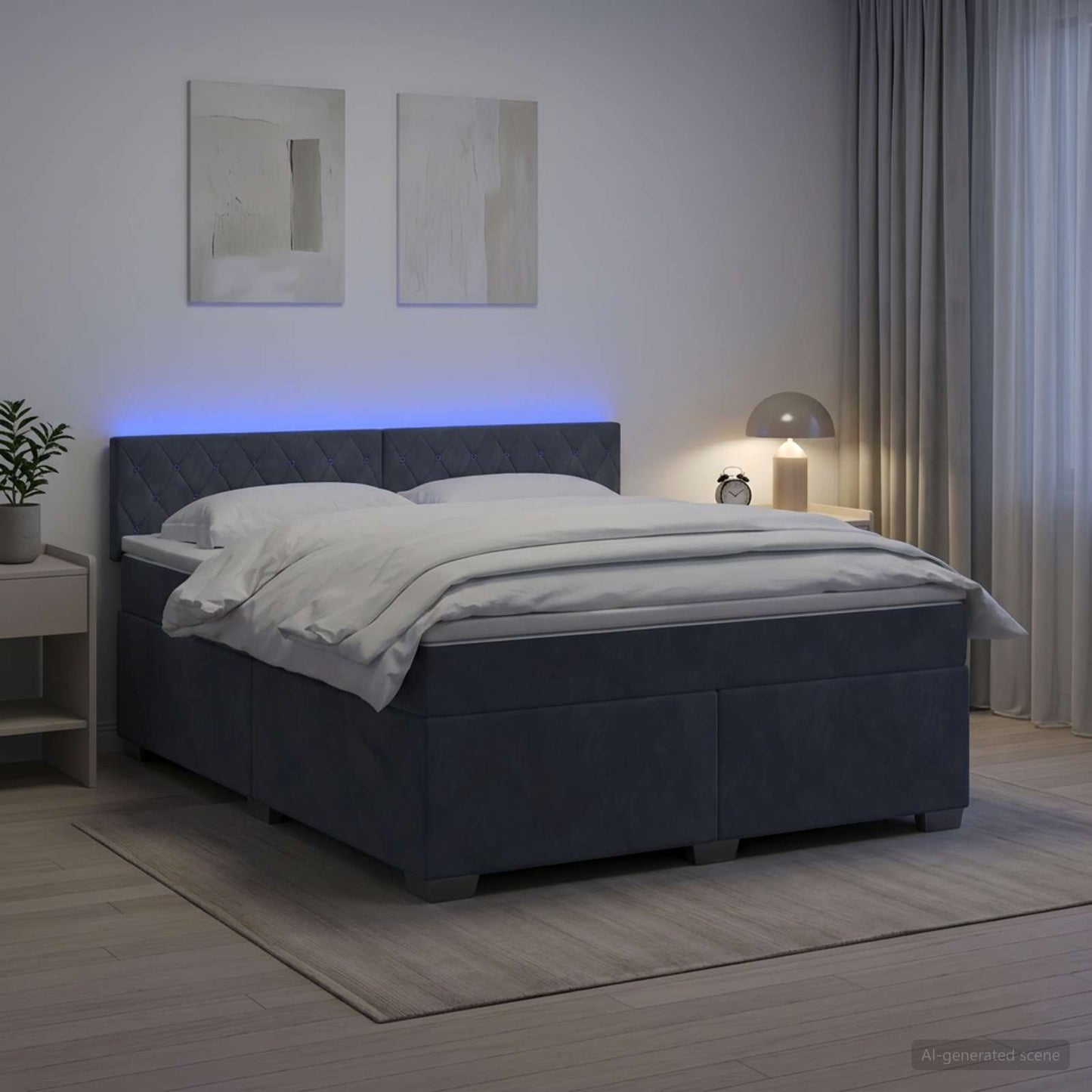 Box Spring Seng med Madras og LED Mørkegrå 140 x 190 cm Velour